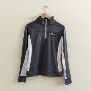 Victoria's Secret PINK Sz Small Ultimate 1/4 Zip Pullover Heathered Gray White